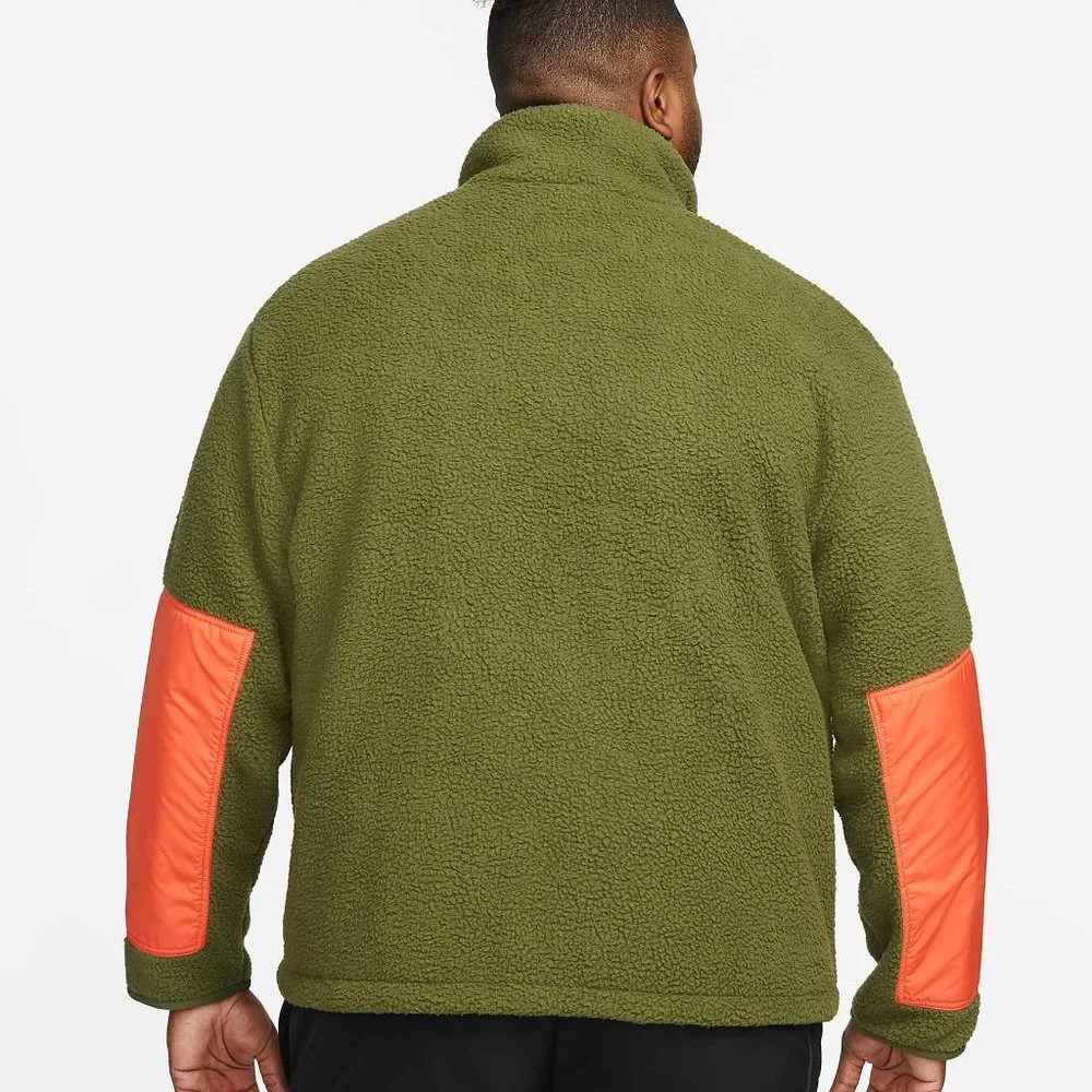 Nike Sportswear Sherpa Fleece Full Zip Jacket Green Orange DD5021 NEW - Picture 4 of 9